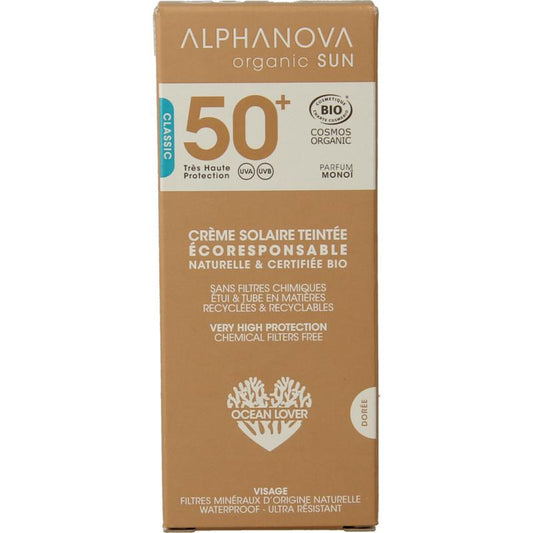 Alphanova Sun Sun bio tinted sunscreen cream golden SPF50+